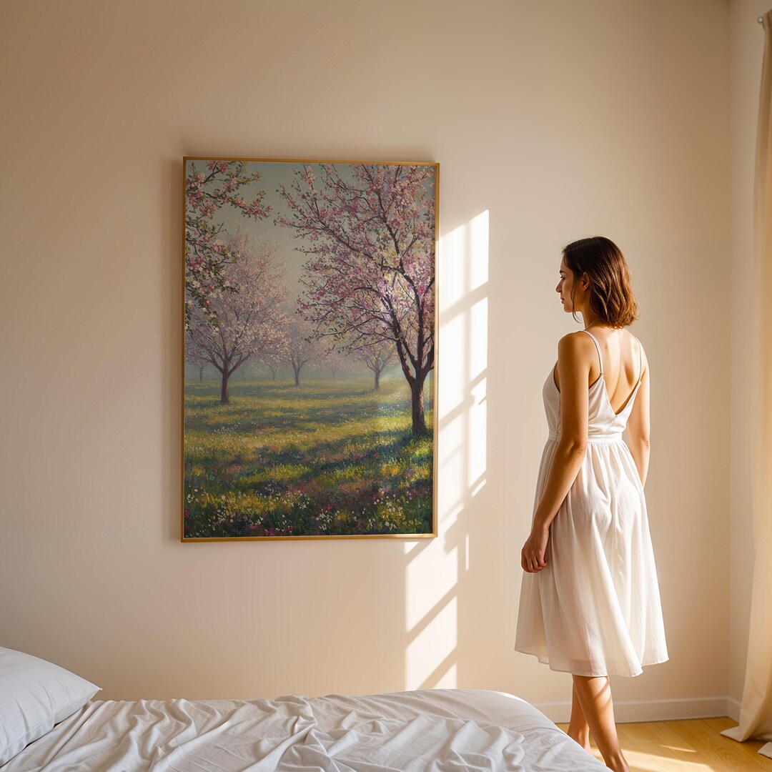 Spring Blossom Orchard Wall Art Print, Blooming Trees and Flower Meadow ...