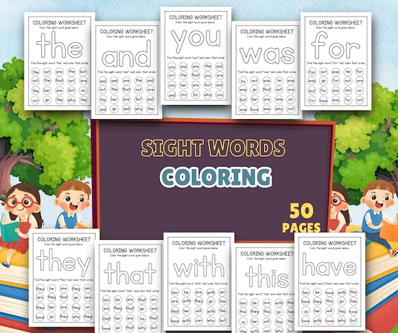 Sight Words Coloring Worksheets Fun Early Literacy Practice Kindergarten Reading Activities Word Recognition Homeschool PDF Bundle Pack