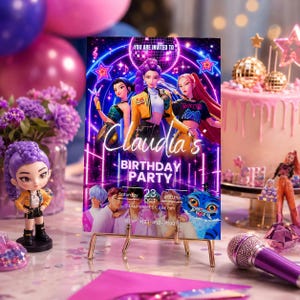 Kpop Birthday Invitation Editable In Canva Neon Korean Pop Theme Party Invite Template Instant Download Printable Birthday Invitation