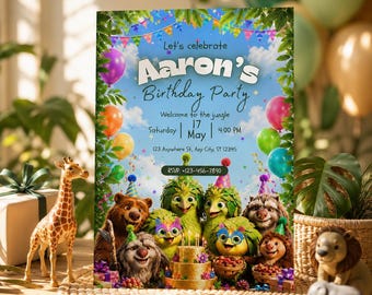 Plantilla de invitación de cumpleaños personalizada inspirada en Canva, tarjeta de cumpleaños editable, invitación a fiesta inspirada en películas.