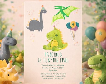 Dinosaur Birthday Invitation Template, Editable Free Canva Design