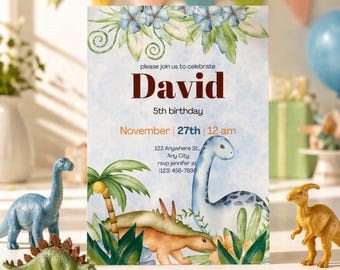 ¿Fiesta de última hora? ¡No hay problema! / Plantilla editable de invitación de cumpleaños de dinosaurios / Acceso instantáneo