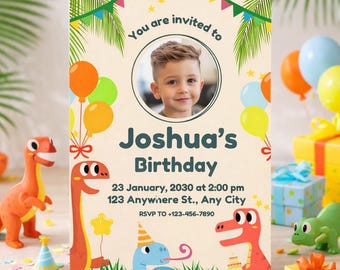 Dinosaur Birthday Invitation Template, Editable Free Canva Design