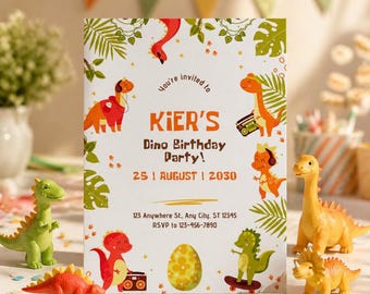 Plantilla de invitación de cumpleaños de dinosaurios sin estrés, diseño editable gratuito de Canva.