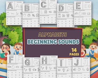 Alphabet Beginning Sounds Phonics Worksheet (14 Pages) (Digital Download)