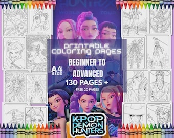Libro para colorear de Cazadores de Demonios del K-pop, estilo anime, actividad para niños (PDF descargable)