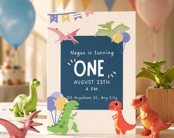 Planificar una fiesta sin estrés comienza aquí / Plantilla de invitación de cumpleaños de dinosaurios / Edición fácil en Canva