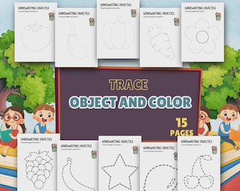 Preschool Tracing and Coloring Worksheets: Object Recognition Learning (Digital Download)