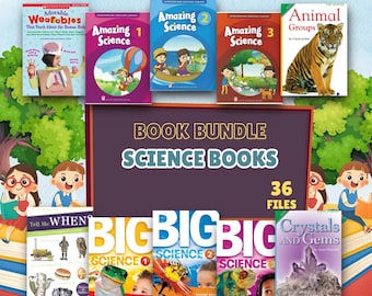 Paquete de libros de ciencia para niños: Animales, el cuerpo humano, cristales, la Tierra (36 archivos PDF)