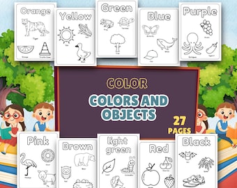 Coloring Pages: Colors and Objects Learning Activity for Toddlers (Digital Download)