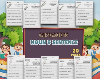 Alphabet Noun Sentence Writing Practice Worksheets (PDF)