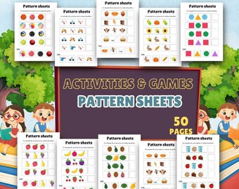 Werkbladen met kinderpatronen: knip- en plakactiviteiten (digitale download)