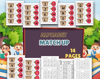 Actividad de aprendizaje imprimible de emparejamiento de letras para niños pequeños y preescolares (descarga digital)