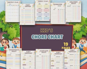 Bundel met takenlijst voor kinderen, checklist dagelijkse verantwoordelijkheid, vergoeding, gedrag (digitale download)