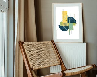 Geometric Abstract Art Print: Colorful Mid-Century Modern Decor (Digital Download)