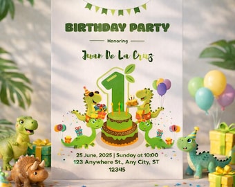 ¿No tienes habilidades de diseño? No hay problema / Plantilla de invitación de cumpleaños de dinosaurios / Edición fácil en Canva