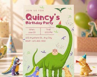 Crea una impresionante invitación de dinosaurio rápidamente / Plantilla editable de Canva para invitación de cumpleaños de dinosaurio / Fiesta infantil