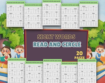 Hojas de trabajo para leer y rodear palabras de uso frecuente (20 páginas) (Descarga digital)