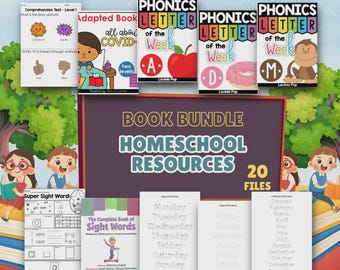 Paquete de libros de recursos para la educación en el hogar: Fonética, palabras de uso frecuente, libros adaptados (20 archivos PDF)