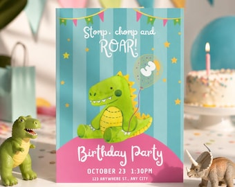 Convierte tu idea de fiesta en una hermosa invitación / Plantilla de Canva para invitación de cumpleaños de dinosaurios