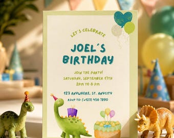 Organiza una fiesta de dinosaurios en minutos / Plantilla editable de Canva para invitación de cumpleaños de dinosaurios / Descarga instantánea