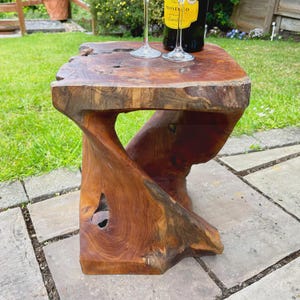 Square Twisted Teak Root Table – Hand Carved Rustic Solid Wood Side Table