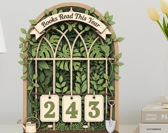 Licznik przeczytanych książek w tym roku | Spersonalizowany znak biblioteczny | Motyw ogrodu botanicznego | Niestandardowa nazwa | Dekoracja lady czytelniczej na prezent 2025