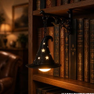 Personalized Book Tavern Lamp, Custom Bookshelf Light, Halloween Library Light, Wrought Iron Scroll Shelf Lamp, Book Nook Decor