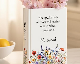 Spersonalizowany ceramiczny wazon na książki dla nauczyciela chrześcijańskiego, spersonalizowany prezent dla nauczyciela kościelnego, prezent z podziękowaniami dla nauczyciela, wazon na książki dla nauczyciela chrześcijańskiego