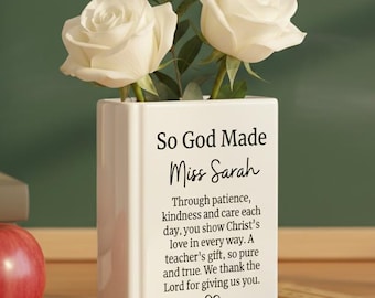 Spersonalizowany wazon na książkę nauczyciela chrześcijańskiego, wazon na książkę nauczyciela „So God Made”, prezent z podziękowaniem dla nauczyciela wiary, prezent z podziękowaniem dla nauczyciela religii