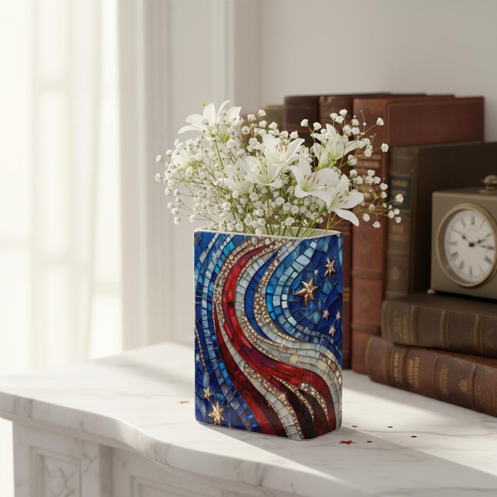 Custom Patriotic Stained Glass Style Ceramic Book Vase, Personalized ...