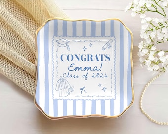Spersonalizowana tacka na pierścionek z okazji ukończenia szkoły 2026, tacka na biżuterię z proporczykami szkolnymi, prezent dla studentów, spersonalizowana tacka na drobiazgi dla absolwentów