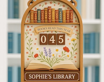 Znak do śledzenia książek w stylu vintage – spersonalizowany licznik czytania – licznik czytania, wystrój biblioteki, licznik przeczytanych książek w tym roku, prezent dla miłośnika czytania