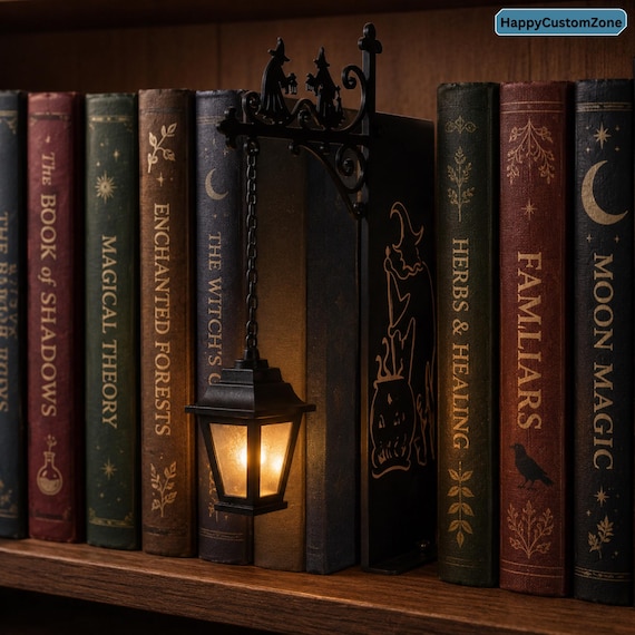 Gothic Library Lamp, Bookshelf Lantern Bookend, Cozy Reading Shelf Accessory, Decor Gift For Book Lovers, Halloween Book Decor