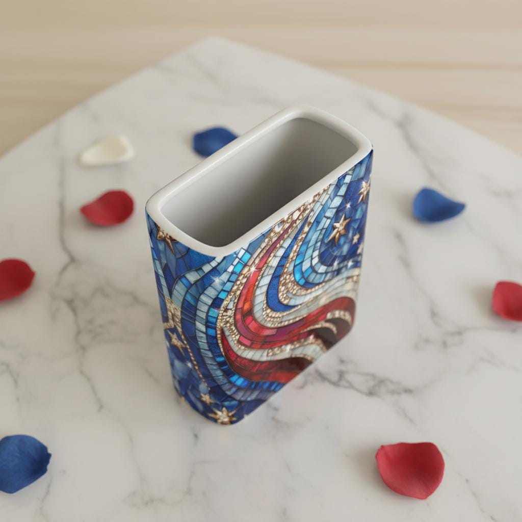 Custom Patriotic Stained Glass Style Ceramic Book Vase, Personalized ...