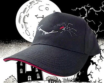 Diseñador web: Gorra de telaraña con diseño de araña; Gorra bordada de viuda negra espeluznante