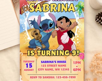 Editable Lilo and Stitch Birthday Invitation Template, Kids Birthday Party Invite Template Lilo and Stitch Birthday Card Digital