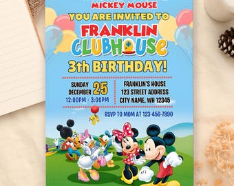 Editable Mickey Mouse Clubhouse Birthday Invitation Template: Editable Canva Template (Digital Download),