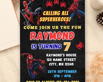 Editable Spider-Man Spiderman Superhero Birthday Invitation, Fun Spider-Man Party Invite Easy Edit in Canva (Digital Download)