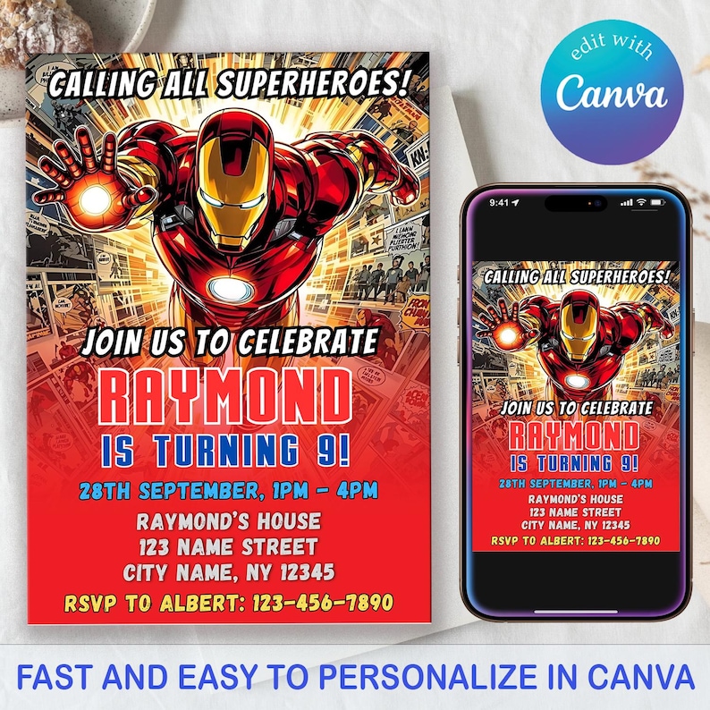 Editable Superhero Iron Man Birthday Invitation, Printable Ironman ...