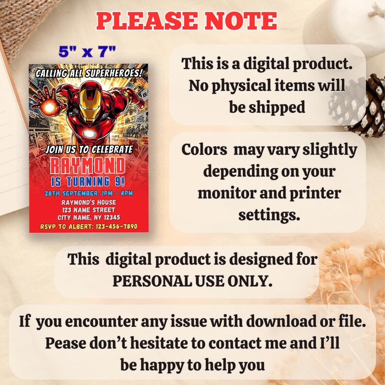 Editable Superhero Iron Man Birthday Invitation, Printable Ironman ...