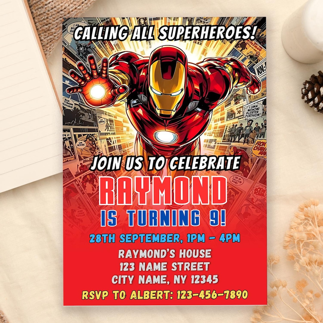 Editable Superhero Iron Man Birthday Invitation, Printable Ironman ...