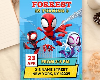 Spidey And His Amazing Friends Birthday Invitation Digital Download Template, Editable Spidey Printable Party Invitations