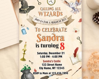 Wizards Witches Birthday Invitation, Magical School Wizardry Birthday Party Invitation, Download Printable Template Digitai Invite