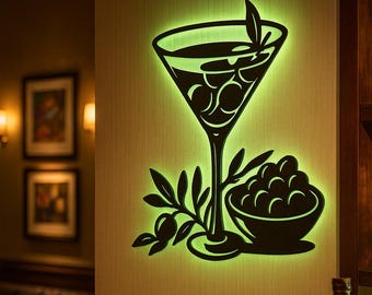 Martini Glass Laser Cut File, Cocktail Drink SVG DXF PDF png odb, Bar Wall Decor, Tray & Coaster Template, Digital Download