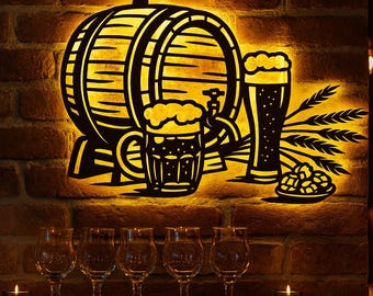 Beer Barrel SVG Template, Beer Mug & Hops Laser Cut File, Pub Wall Decor, Brewery Sign, Beer Glass dxf png pdf odf Download