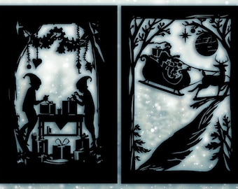 Christmas Silhouette Set – Santa Sleigh and Elves Workshop (Digital Design)