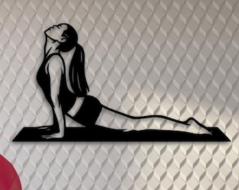 Yoga Pose Silhouette Upward Dog Pose Wall Art Laser Cut File | Stretching Woman SVG DXF PNG pdf odg | Workout Room Decor, Yoga Studio Design