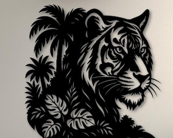 Fearless Tiger Silhouette – Wildlife Laser Cut Design | SVG DXF PNG pdf odg Files | Nature Wall Art for Engraving & Cnc Cutting