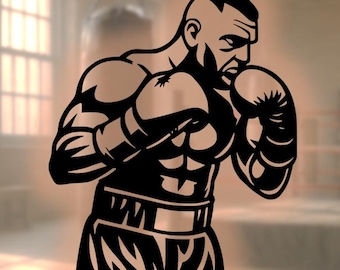 File di taglio laser della sagoma del pugile / Arte murale da palestra (download digitale)